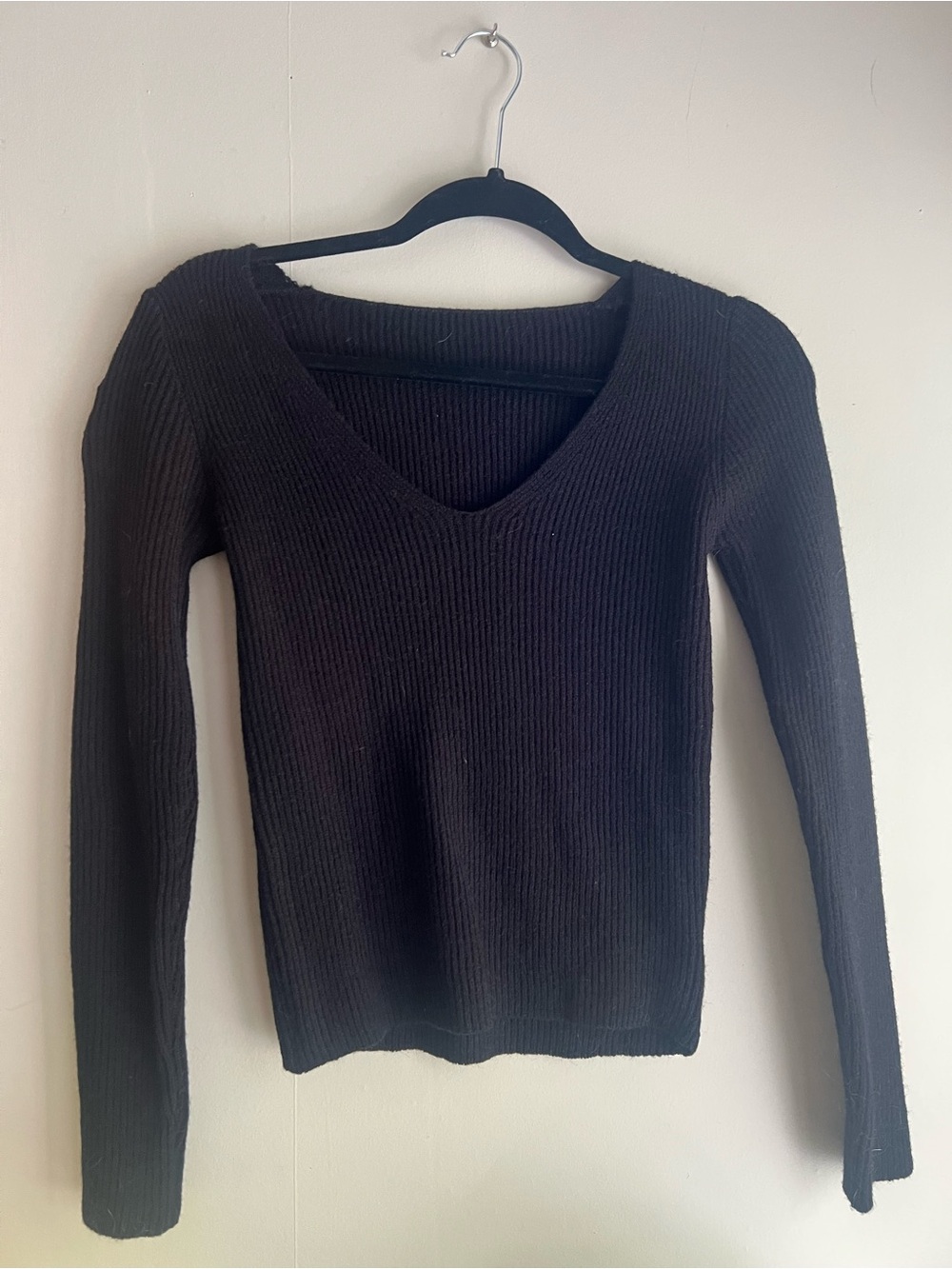 Black Ribbed V-Neck Sweater